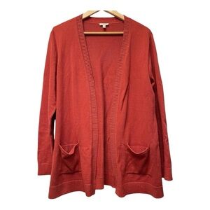 Talbots Open Front Long Sleeve Cardigan‎ Sweater Medium Burnt Orange Fall